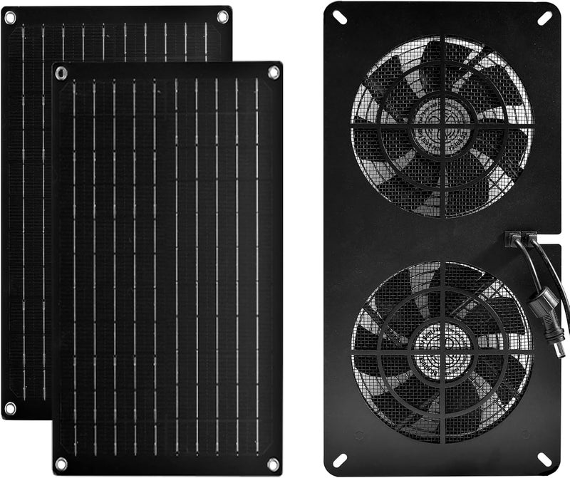 DC HOUSE 20W Solar Fan Powered Exhaust Fan for Chicken Coops, Greenhouses, Sheds, Pet Houses, and Windows - Waterproof and Plug Play Easy Connector Max Applicable Space 880ft3 (25 m3) - Image 1
